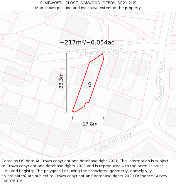 9, KIBWORTH CLOSE, OAKWOOD, DERBY, DE21 2HS: Plot and title map