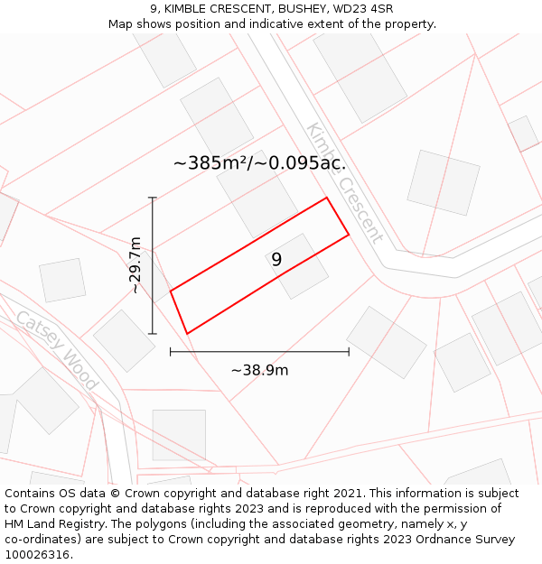 9, KIMBLE CRESCENT, BUSHEY, WD23 4SR: Plot and title map