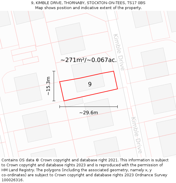 9, KIMBLE DRIVE, THORNABY, STOCKTON-ON-TEES, TS17 0BS: Plot and title map