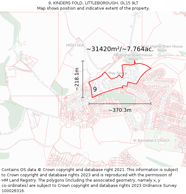9, KINDERS FOLD, LITTLEBOROUGH, OL15 9LT: Plot and title map