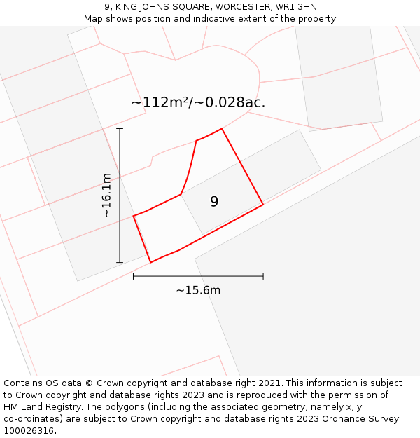 9, KING JOHNS SQUARE, WORCESTER, WR1 3HN: Plot and title map