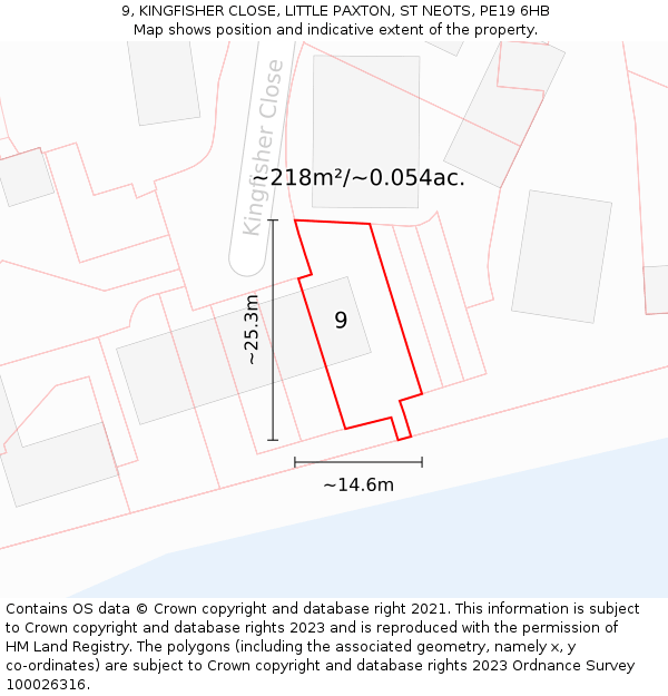 9, KINGFISHER CLOSE, LITTLE PAXTON, ST NEOTS, PE19 6HB: Plot and title map