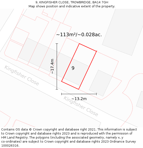 9, KINGFISHER CLOSE, TROWBRIDGE, BA14 7GH: Plot and title map