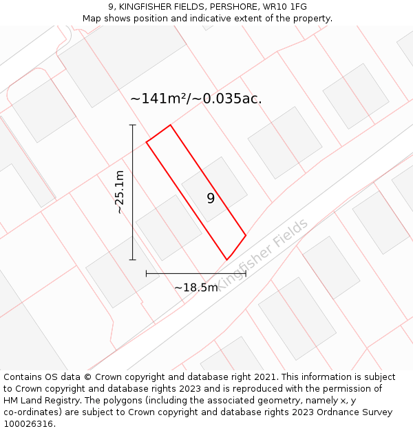 9, KINGFISHER FIELDS, PERSHORE, WR10 1FG: Plot and title map