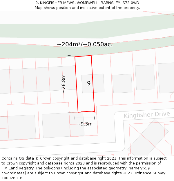 9, KINGFISHER MEWS, WOMBWELL, BARNSLEY, S73 0WD: Plot and title map