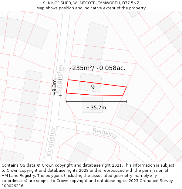 9, KINGFISHER, WILNECOTE, TAMWORTH, B77 5NZ: Plot and title map