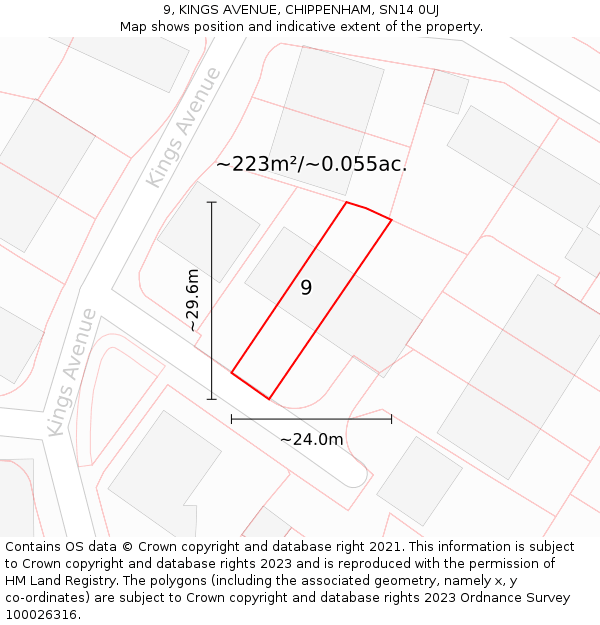 9, KINGS AVENUE, CHIPPENHAM, SN14 0UJ: Plot and title map