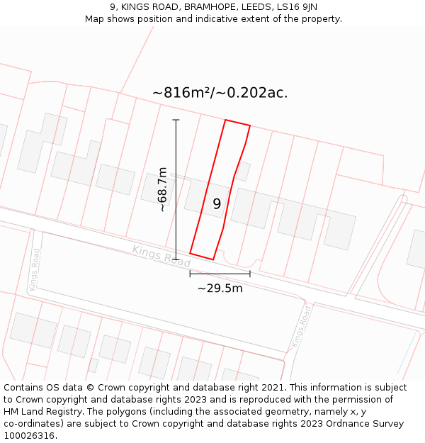 9, KINGS ROAD, BRAMHOPE, LEEDS, LS16 9JN: Plot and title map
