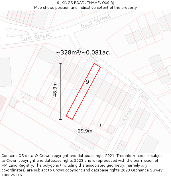9, KINGS ROAD, THAME, OX9 3JJ: Plot and title map