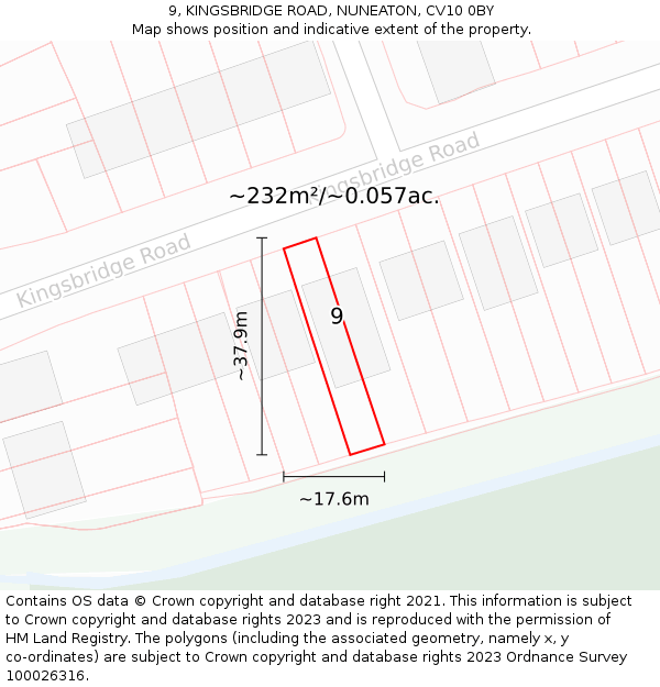 9, KINGSBRIDGE ROAD, NUNEATON, CV10 0BY: Plot and title map