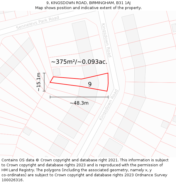 9, KINGSDOWN ROAD, BIRMINGHAM, B31 1AJ: Plot and title map