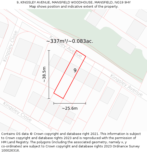 9, KINGSLEY AVENUE, MANSFIELD WOODHOUSE, MANSFIELD, NG19 9HY: Plot and title map