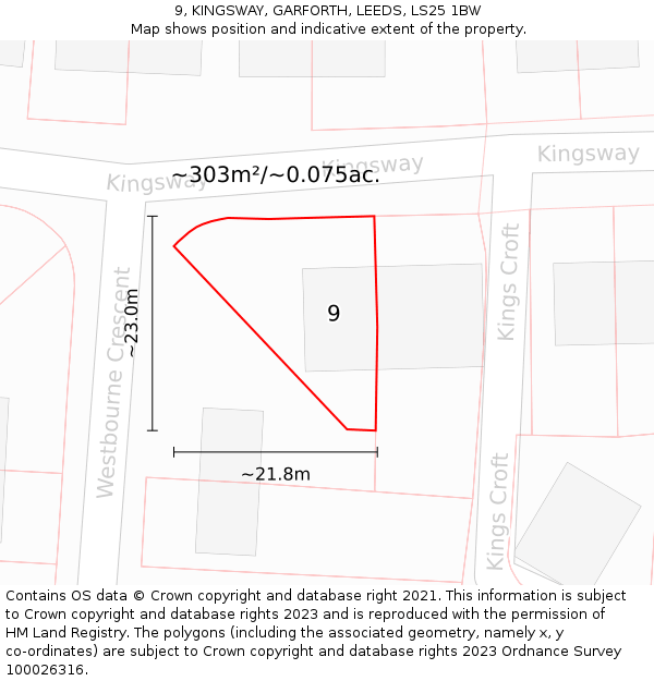 9, KINGSWAY, GARFORTH, LEEDS, LS25 1BW: Plot and title map