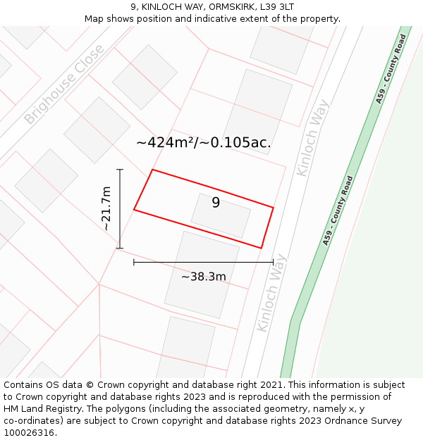 9, KINLOCH WAY, ORMSKIRK, L39 3LT: Plot and title map