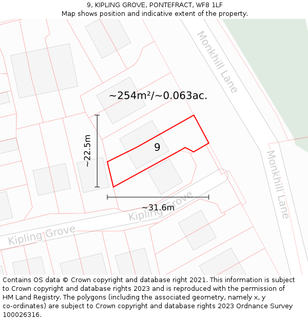 9, KIPLING GROVE, PONTEFRACT, WF8 1LF: Plot and title map