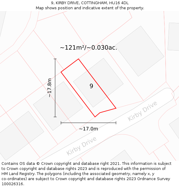 9, KIRBY DRIVE, COTTINGHAM, HU16 4DL: Plot and title map