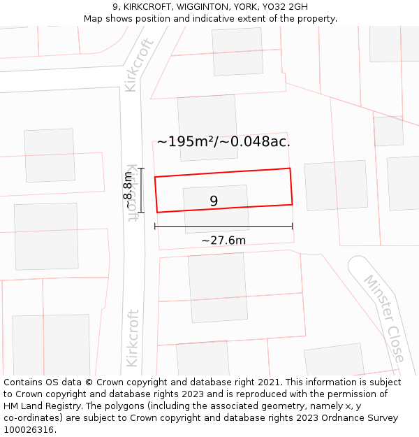 9, KIRKCROFT, WIGGINTON, YORK, YO32 2GH: Plot and title map
