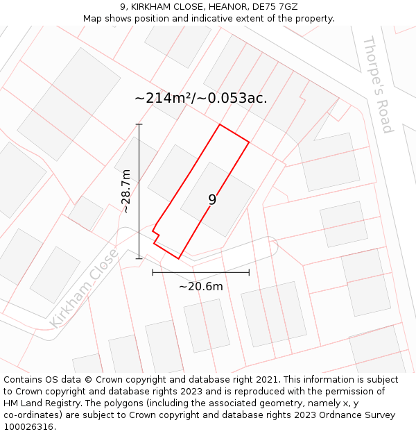 9, KIRKHAM CLOSE, HEANOR, DE75 7GZ: Plot and title map
