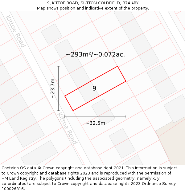 9, KITTOE ROAD, SUTTON COLDFIELD, B74 4RY: Plot and title map