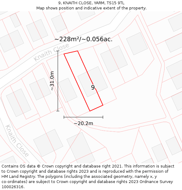 9, KNAITH CLOSE, YARM, TS15 9TL: Plot and title map