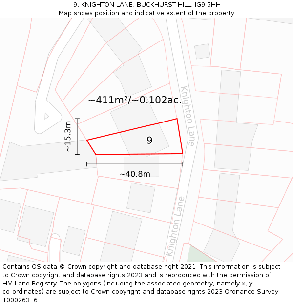 9, KNIGHTON LANE, BUCKHURST HILL, IG9 5HH: Plot and title map
