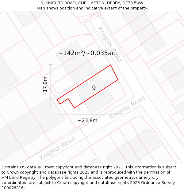 9, KNIGHTS ROAD, CHELLASTON, DERBY, DE73 5WW: Plot and title map
