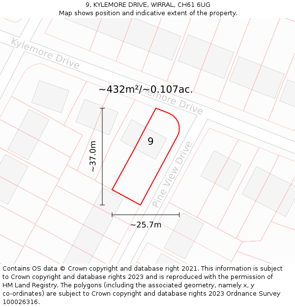 9, KYLEMORE DRIVE, WIRRAL, CH61 6UG: Plot and title map
