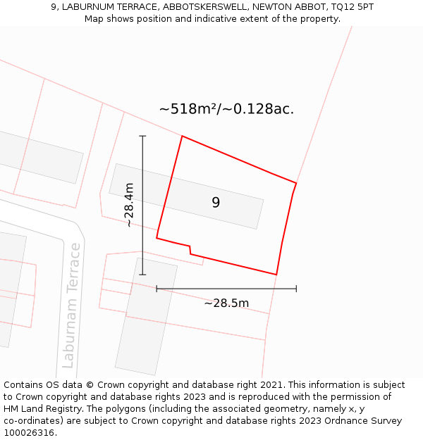 9, LABURNUM TERRACE, ABBOTSKERSWELL, NEWTON ABBOT, TQ12 5PT: Plot and title map