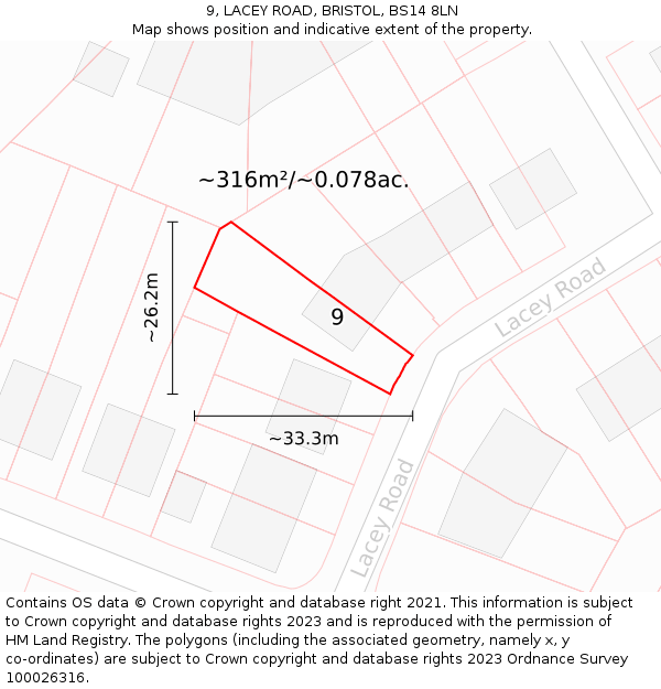 9, LACEY ROAD, BRISTOL, BS14 8LN: Plot and title map