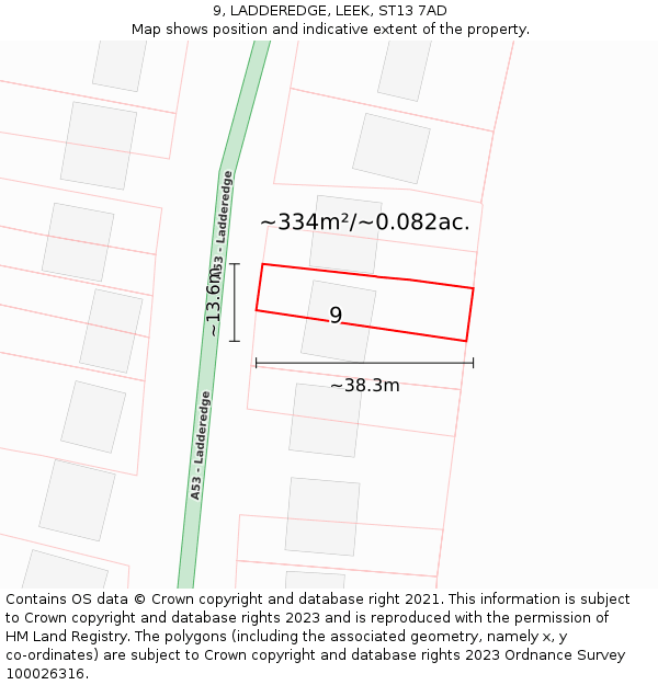 9, LADDEREDGE, LEEK, ST13 7AD: Plot and title map