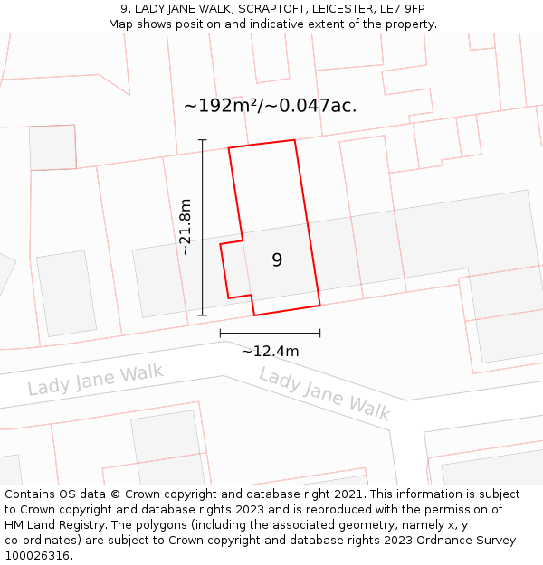 9, LADY JANE WALK, SCRAPTOFT, LEICESTER, LE7 9FP: Plot and title map