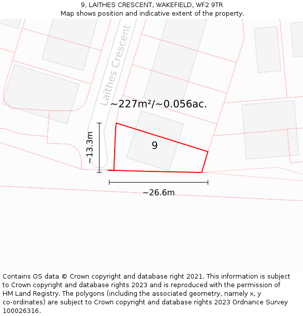 9, LAITHES CRESCENT, WAKEFIELD, WF2 9TR: Plot and title map