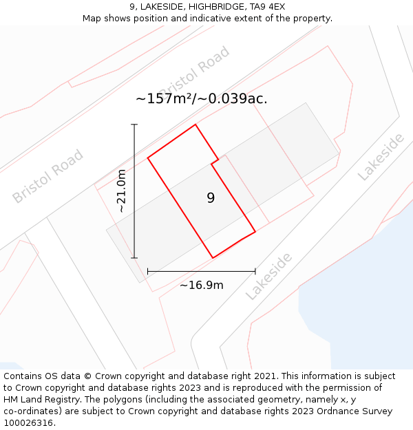 9, LAKESIDE, HIGHBRIDGE, TA9 4EX: Plot and title map