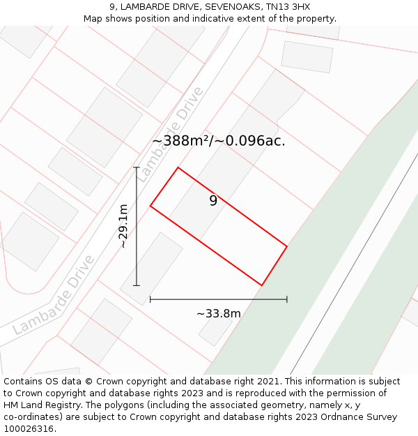 9, LAMBARDE DRIVE, SEVENOAKS, TN13 3HX: Plot and title map