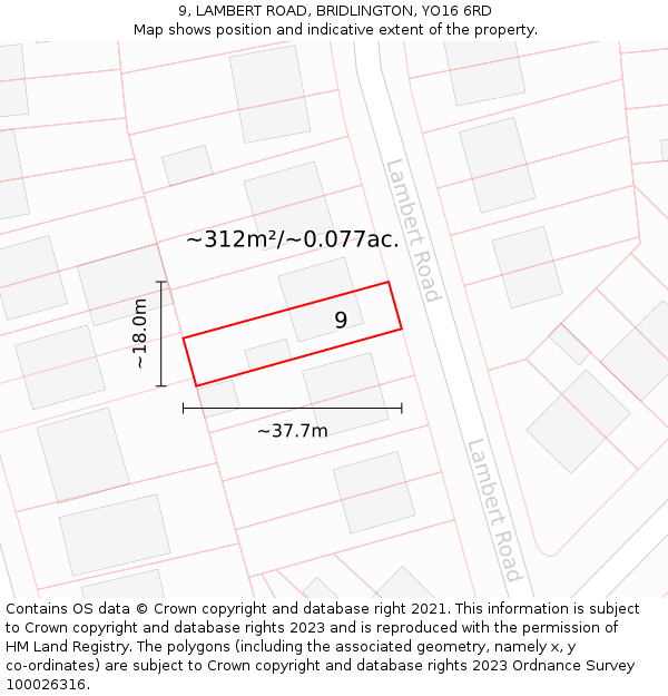 9, LAMBERT ROAD, BRIDLINGTON, YO16 6RD: Plot and title map