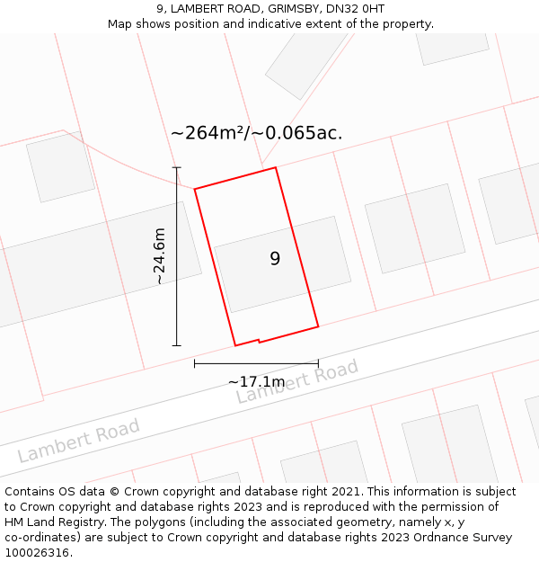 9, LAMBERT ROAD, GRIMSBY, DN32 0HT: Plot and title map