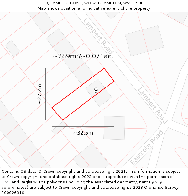 9, LAMBERT ROAD, WOLVERHAMPTON, WV10 9RF: Plot and title map