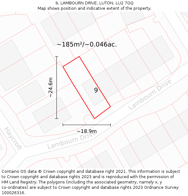 9, LAMBOURN DRIVE, LUTON, LU2 7GQ: Plot and title map