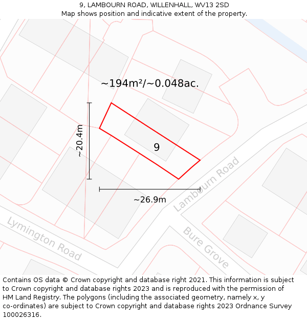 9, LAMBOURN ROAD, WILLENHALL, WV13 2SD: Plot and title map