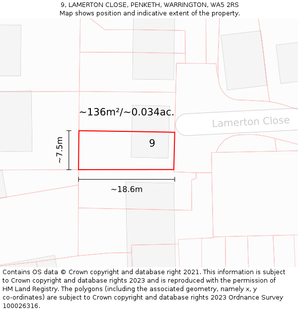 9, LAMERTON CLOSE, PENKETH, WARRINGTON, WA5 2RS: Plot and title map