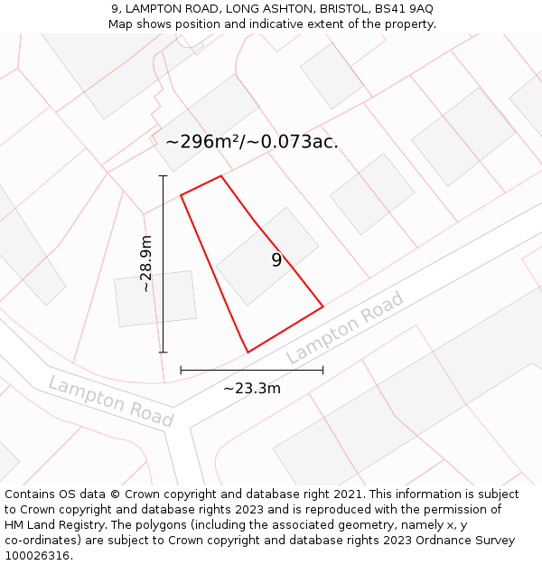 9, LAMPTON ROAD, LONG ASHTON, BRISTOL, BS41 9AQ: Plot and title map