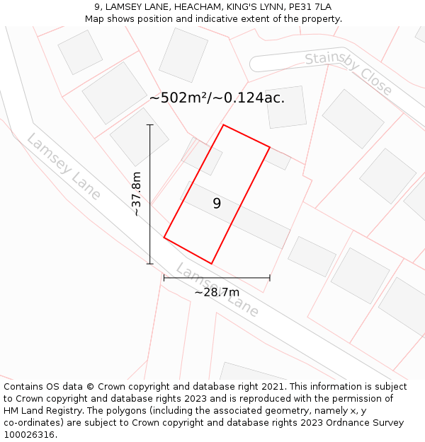 9, LAMSEY LANE, HEACHAM, KING'S LYNN, PE31 7LA: Plot and title map