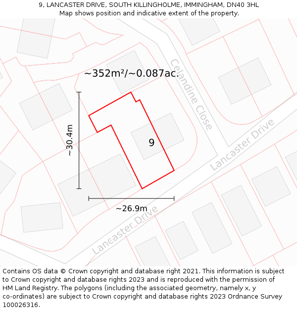 9, LANCASTER DRIVE, SOUTH KILLINGHOLME, IMMINGHAM, DN40 3HL: Plot and title map