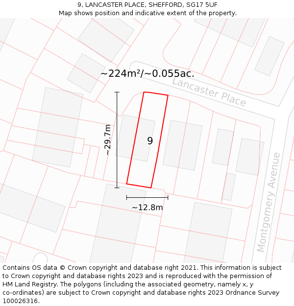 9, LANCASTER PLACE, SHEFFORD, SG17 5UF: Plot and title map