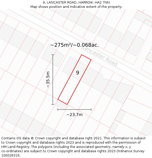 9, LANCASTER ROAD, HARROW, HA2 7NN: Plot and title map