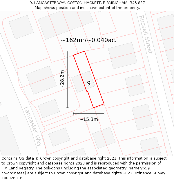 9, LANCASTER WAY, COFTON HACKETT, BIRMINGHAM, B45 8FZ: Plot and title map
