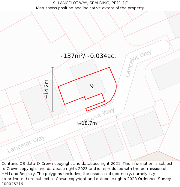 9, LANCELOT WAY, SPALDING, PE11 1JF: Plot and title map