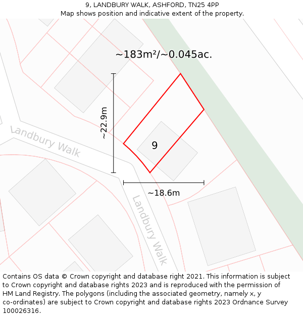 9, LANDBURY WALK, ASHFORD, TN25 4PP: Plot and title map