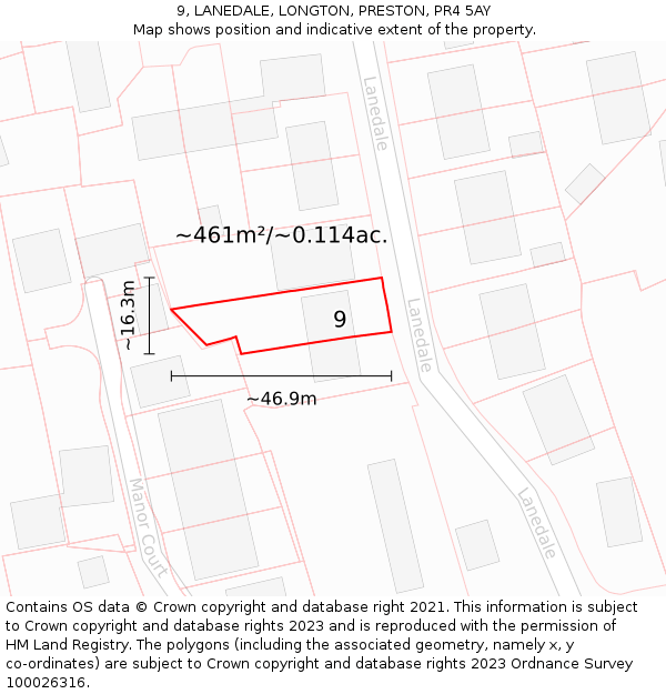 9, LANEDALE, LONGTON, PRESTON, PR4 5AY: Plot and title map