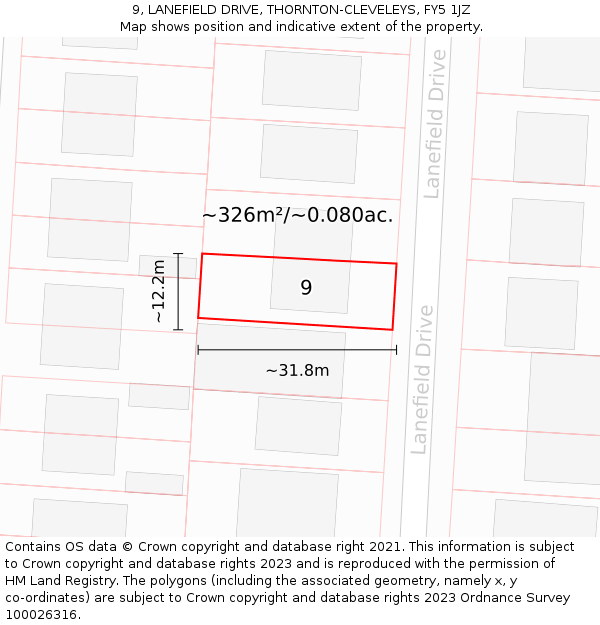 9, LANEFIELD DRIVE, THORNTON-CLEVELEYS, FY5 1JZ: Plot and title map